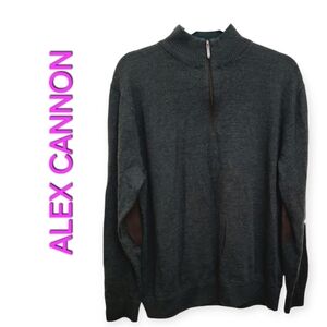 ALEX CANNON wool mix/bled olive high neck sweater half zip up closure Lg
